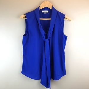 Calvin Klein Blue Sleeveless Pussycat Bow Shirt